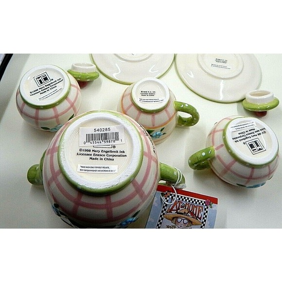 Mary Engelbreit Rose Patch Child's Tea Set By Enesco 1998 Set of 7 - Picture 7 of 12
